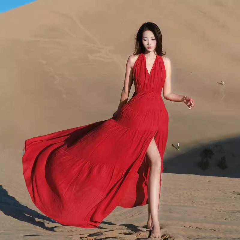 Sanya Seaside Vacation Beach Island Desert Dress Skirt Travel Women's Red Photo Shoot High-End Long Dress