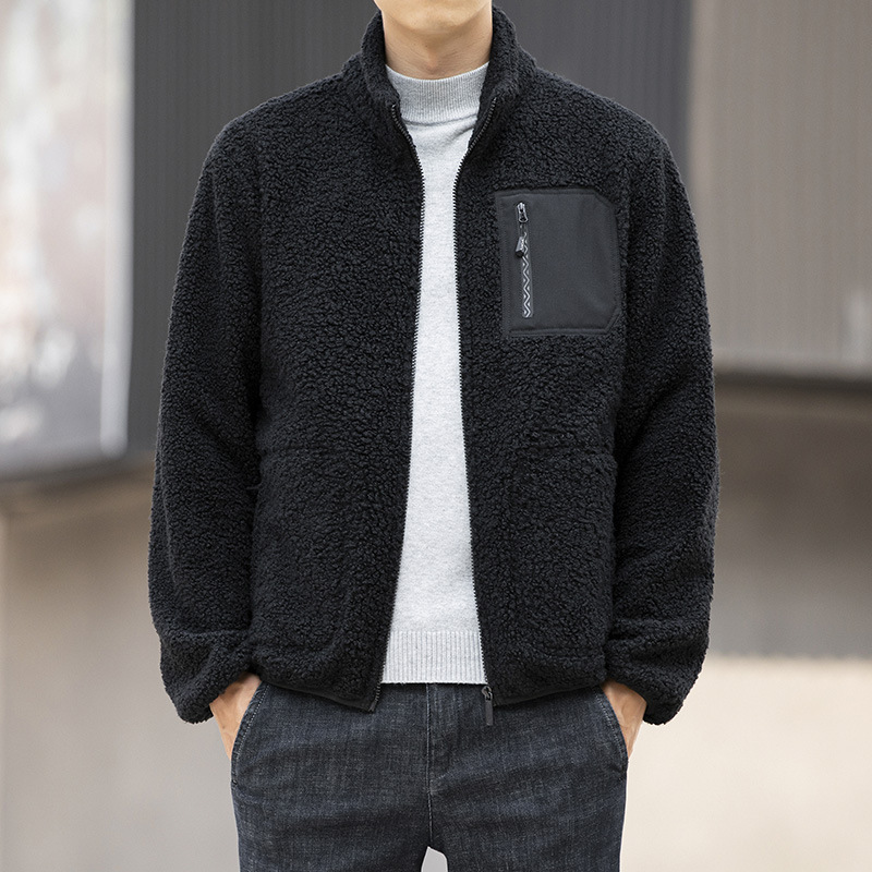 New Outdoor Fleece Men's Teddy Fleece Spring Autumn Winter Thickened Collar Warm Sports Casual Cardigan Jacket