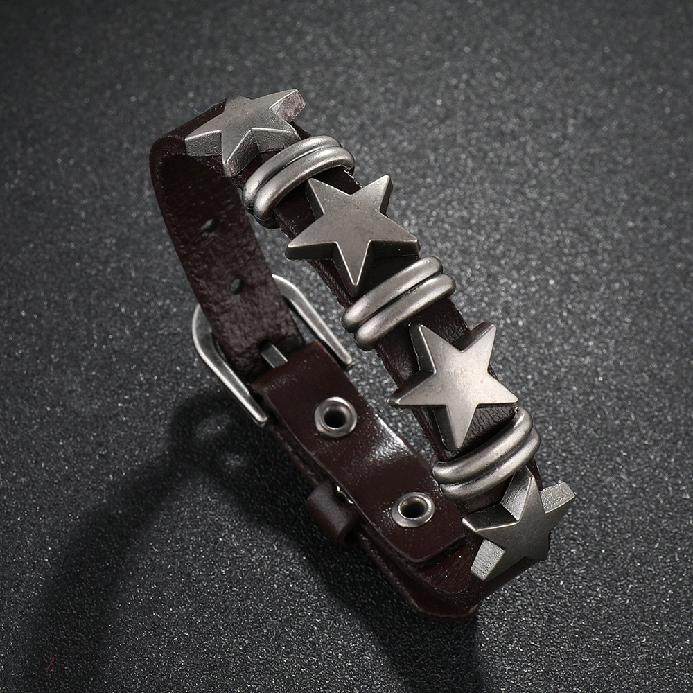 Pulseira de couro com pentagrama para homem estilo punk_voghion.com