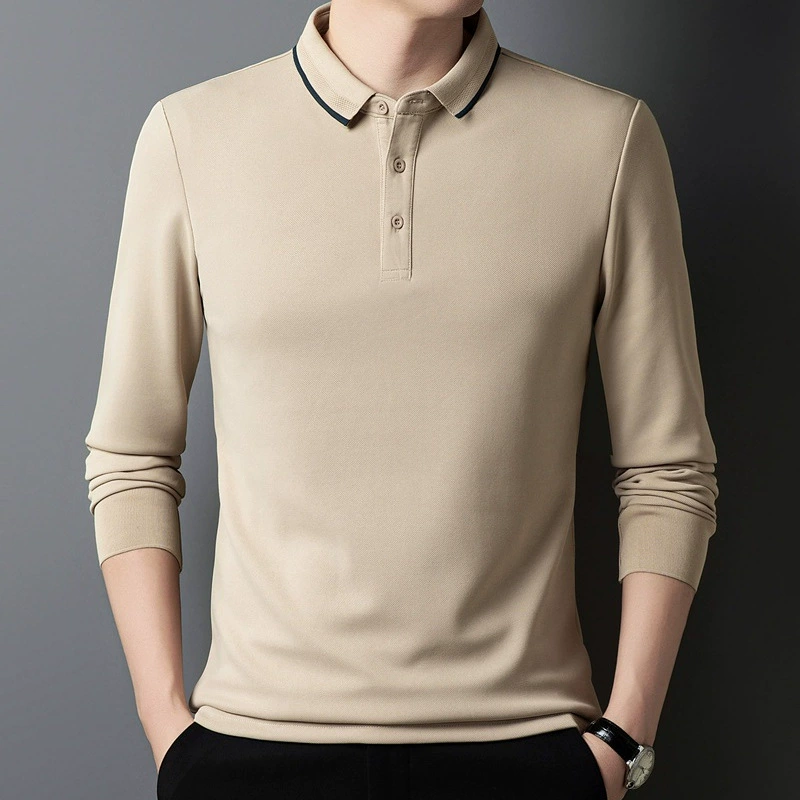Новая осенняя новая мужская футболка с длинным рукавом бизнес-повседневная городская сплошная цветная отворот мужская рубашка поло мужская модель