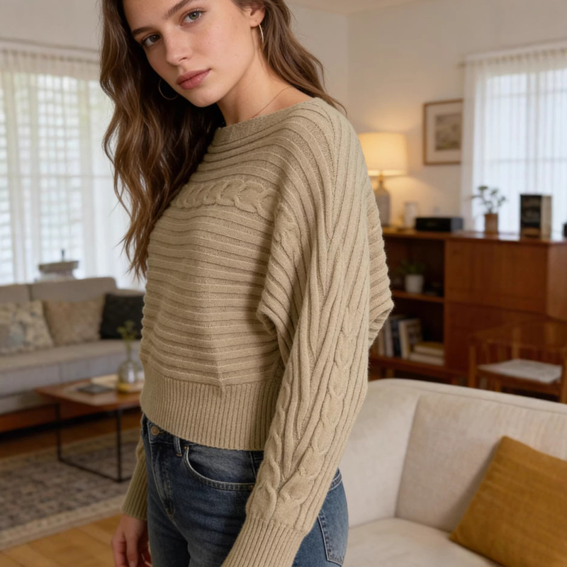 Amazon Independent Site One-Shoulder Pullover Women's Autumn Batwing Sleeve Cable Knit Loose Sweater Wool Cardigan for Women Amazon Independent Site One-Shoulder Pullover Women's Autumn Batwing Sleeve Cable Knit Loose Sweater Wool Cardigan for Women
