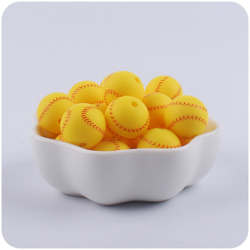 15mm de dibujos animados de fútbol de impresión de calidad alimentaria cuentas de silicona joyería de bricolaje chupete cadena mordedor pulsera collar accesorios pequeños