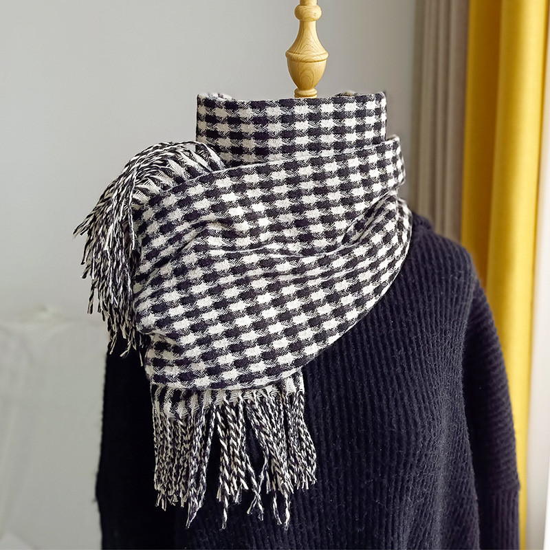 Unisex Literary little check imitated cashmere scarf women season couple warm bib shawl_voghion.com