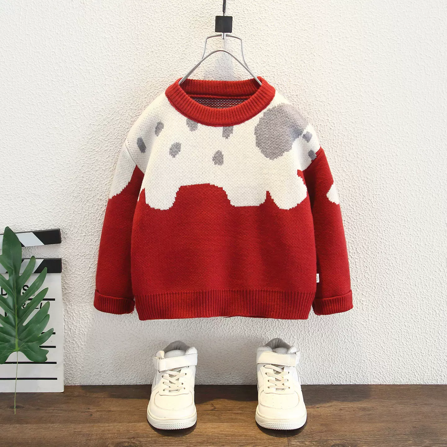 男童毛衣秋冬2025新款儿童红色针织套头衫中小童男孩洋气百搭上衣