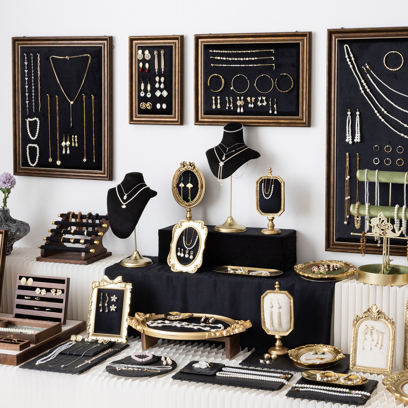 High-End Portrait Neck Necklace Display Stand Black Set Earrings Ring Pearl Necklace Stand Counter Stall Display