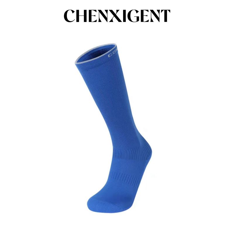 Chenxi Gentleman Men's Blue Sports Solid Color Compression Socks Non-Slip Basketball High Socks Over-The-Knee Calf Socks