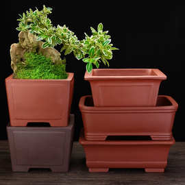 宜兴紫砂花盆精品陶瓷方形客厅古典盆景四方马槽榕树老桩盆栽批发