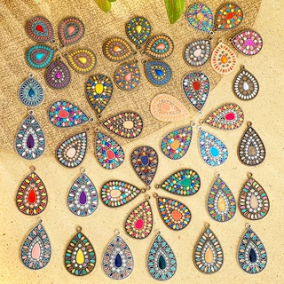波西米亚风diy饰品配件厂家批发 个性精致彩色滴油水滴形耳环挂坠