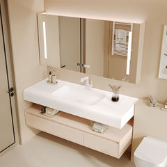 Cream-colored Corian integrated sink new bathroom cabinet set bathroom washbasin washstand