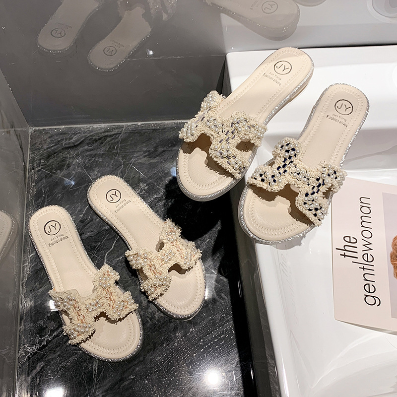 Influenceur Style fée sandales été nouvelles femmes coréennes semelle souple H une forme perlée en Stock_voghion.com