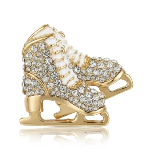 Cross-Border European and American Fashion Christmas Ice Skating Brooch with Rhinestones and Enamel, Versatile and Elegant Suit Lapel Pin