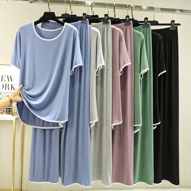 Modal Women's Home suit Covered Loose Short-sleeved Wide Leg Slimming Trousers Casual Pajamas Moonchild Breastfeeding Clothes