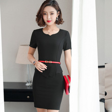 春夏新款OL气质女士职业连衣裙修身大码短袖工作服工装制服连体裙