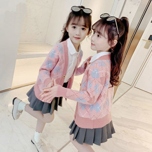 新款春季女童上衣小女孩洋气针织衫中大童秋款外搭开衫毛衣潮