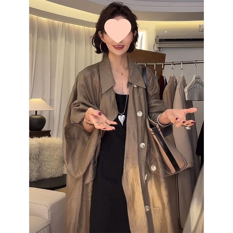 Summer New Style Lapel Batwing Sleeve Loose Lightweight Sun Protection Windbreaker Jacket for Women Fashionable and Stylish Champagne Gold