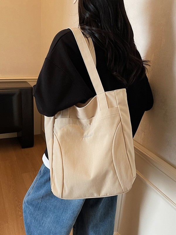Bolsa de lona para mujeres nuevo estilo japonés retro simple de color sólido gran capacidad bolsa de transporte universal mochila universitaria