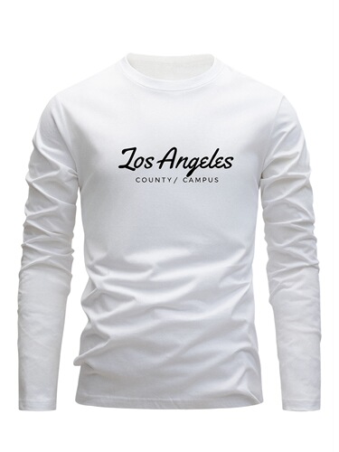 Men's 100% Cotton Loose Comfort Casual Sports Los Angeles Letter Print Crew Neck Long Sleeve T-Shirt Top