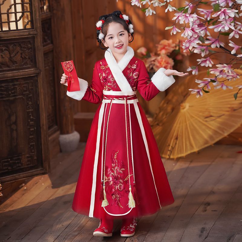 拜年服女童冬季儿童汉服秋冬2025年蛇年过年服冬款新年衣服喜庆冬
