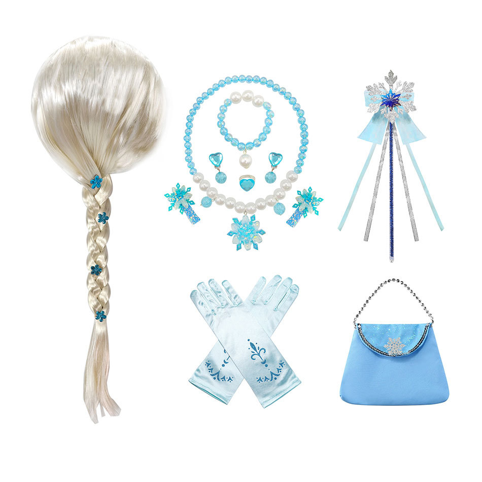 Frozen Peripheral Accessories Elsa Cinderella Accessories Cosplay Blue Jewelry Earrings Necklace Gloves Flowers
