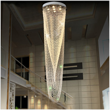 LED圆形别墅楼梯长吊灯客厅卷珠帘水晶灯大气酒店工程灯具