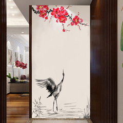 新款AD6118水墨仙鶴水草梅花牆貼畫臥室客廳玄關家居牆面裝飾貼紙