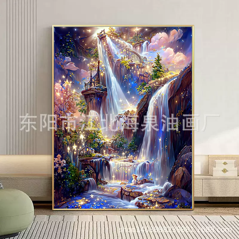 一件代发 瀑布星空diy数字油画治愈解压高级感设计挂画厂家直发