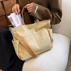 新しい日本の多ポケットトートバッグ、女性向けトレンドアートキャンバスバッグ、学生の授業用ショルダー/クロスボディバッグ