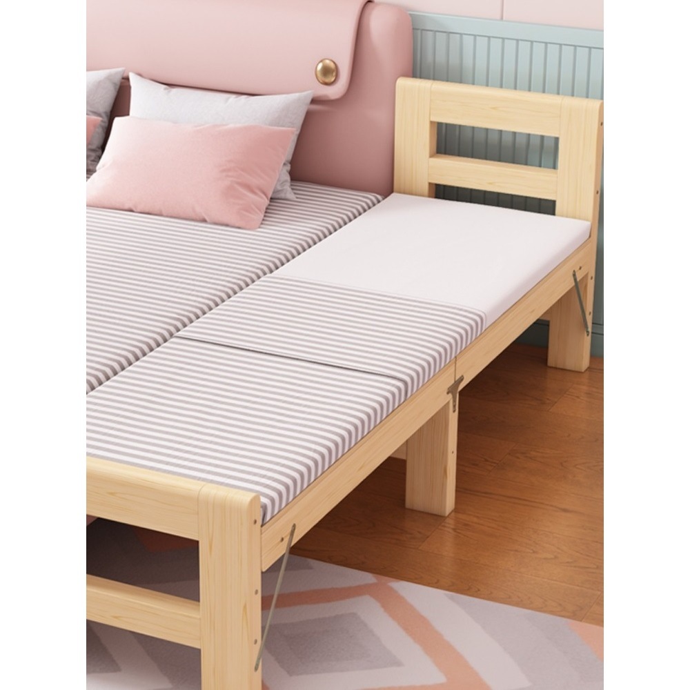 Children's Bed with Guardrails, Baby Large Bed, Folding Solid Wood Bed Plus Small Bed, Baby Widened Bed, Spliced ​​Bedside