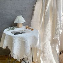 风桌布白色北欧感拍照背景布茶几垫书桌圆桌台布防尘盖布