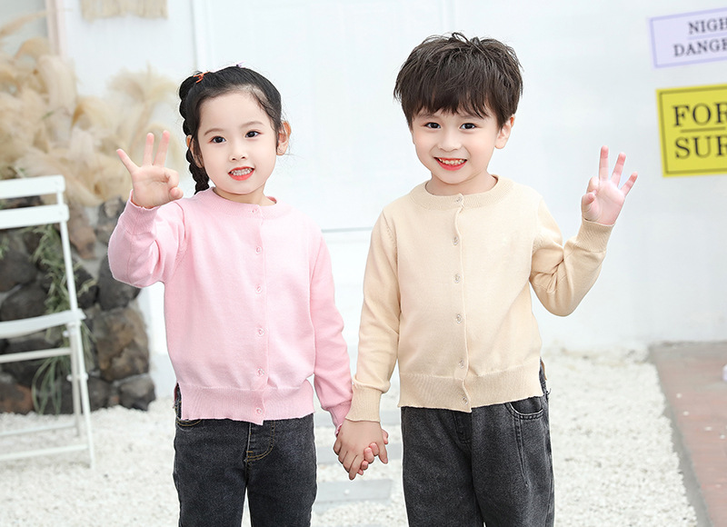 Girls Knit Cardigan Sweater Soft Cotton Open Front Long Sleeve_voghion.com