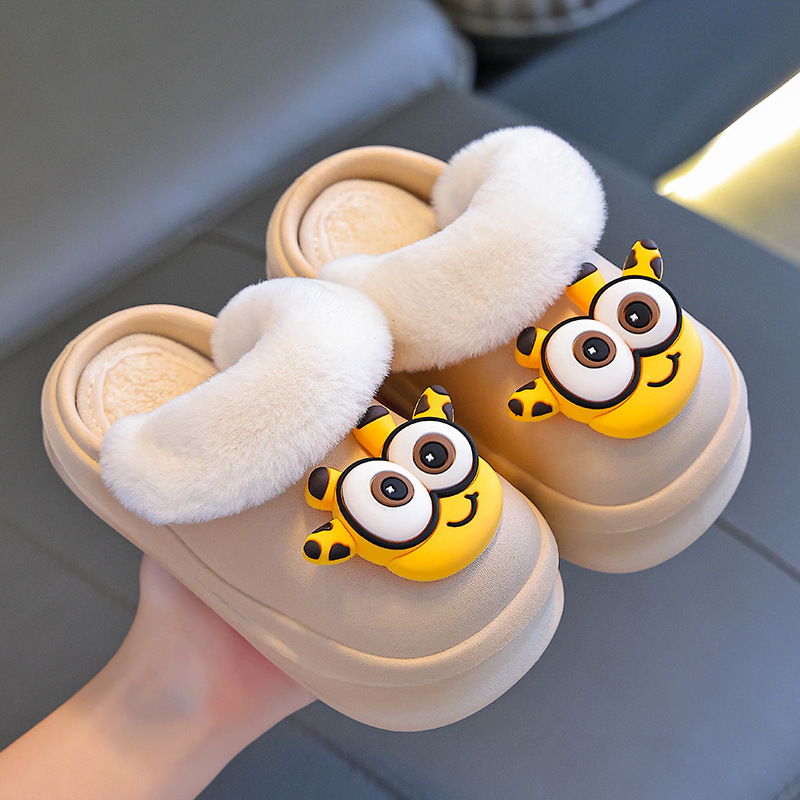 Zapatillas de algodón para niños, niños y niñas, invierno, calentamiento de pelusa en el hogar, bolsas impermeables para bebés, zapatos de algodón