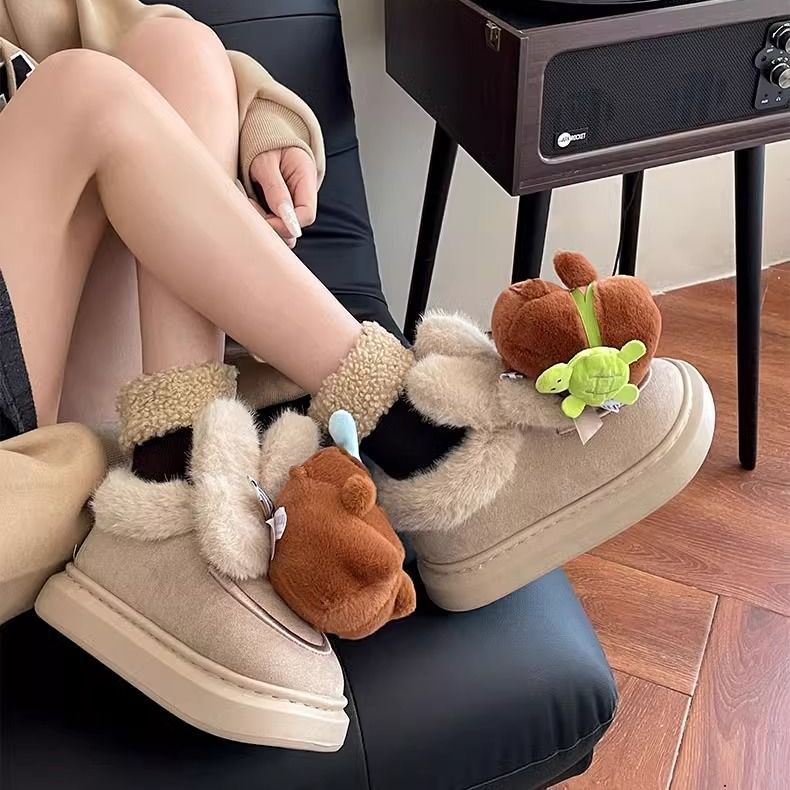 卡通可爱厚外穿底雪地靴女款2025年新款秋冬季加绒加厚保暖棉鞋子