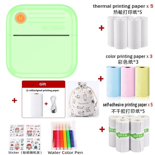 A35 green - cross-border version [bring your own roll of paper + 5 rolls of plain paper + 5 rolls of stickers + 3 rolls of colored paper + 6 colored pens + stickers + cloth bag]