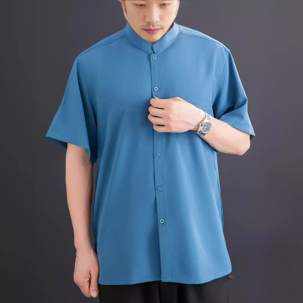 Men's Polo Shirt Stand-Up Collar Shirt New Chinoiserie Short-Sleeved Shirt Dad Short-Sleeved Cardigan Top Loose Version in Stock