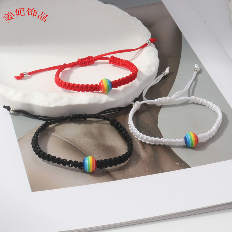 Simple Rainbow Tennis Bracelet Cross-Border Amazon Colorful Ball Woven Bracelet Trendy Tourist Spot Live Broadcast Manufacturer Hand Jewelry
