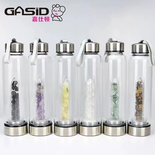 水晶碎石塑料柱子玻璃杯能量水杯高硼硅玻璃水杯便携水疗礼品杯子