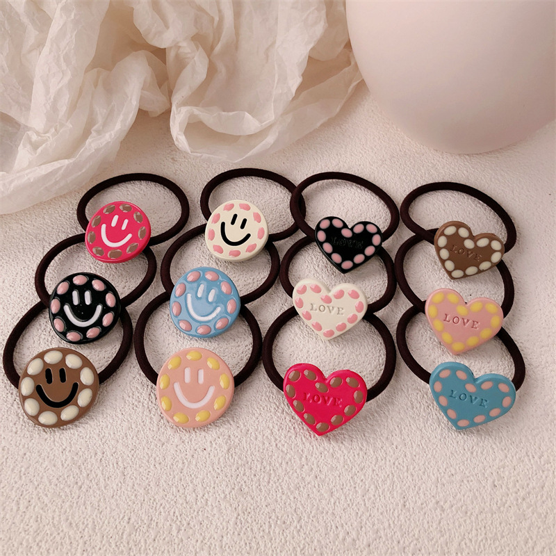 Corea del Sur color contrastante amor sonrisa banda de base de alta elasticidad simple anillo de cabello de alta sensación de cabello atado cuerdas de cabello adornamiento para el cabello