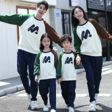 新款韩版亲子装秋冬卫衣中大童套装母女休闲一家三口运动家庭装潮