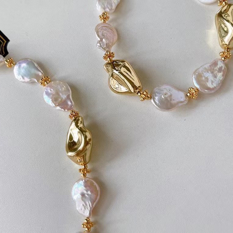 异形不规则巴洛克珍珠项链14k注金时尚轻奢OT扣天然淡水珍珠颈链