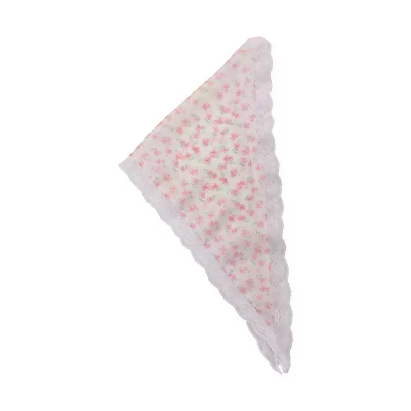 Pequeña toalla triangular de flores ~ bufandas de seda encaje correa de cabello turbante fotos atmósfera 2024 primavera nuevos accesorios para el cabello