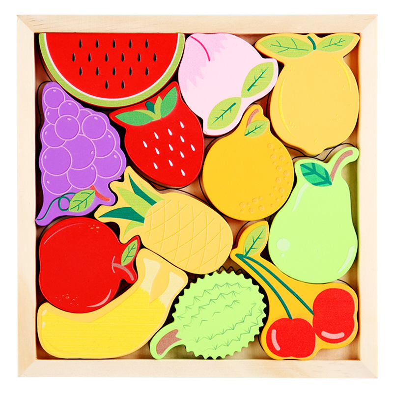 Caricatura animal tridimensional puzzle puzzle puzzle madera infantil educación temprana mano agarrar tablero de frutas y verduras juguetes de tráfico