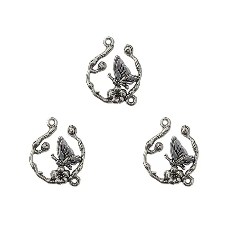 DIY 锌合金饰品配件 双吊 蝴蝶 花环挂件 简约项链手链连接器吊坠