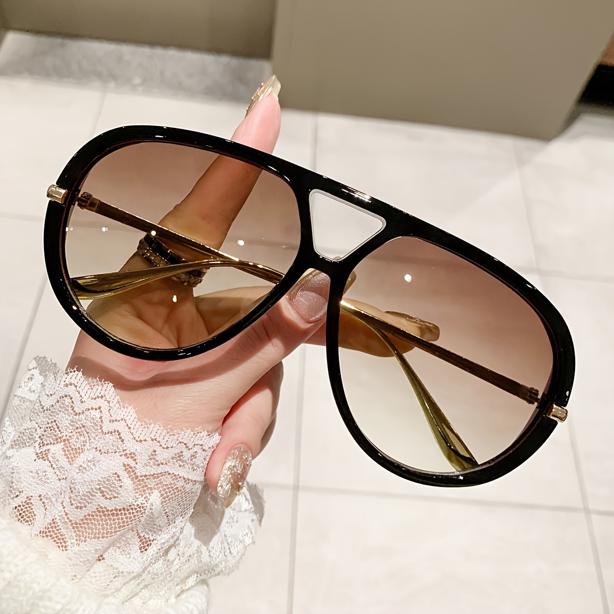 New Fashion Cross-Border Aviator Style Double Bridge Sunglasses European and American Style Trendy Street Style Concave Shape Personalized Sunglasses