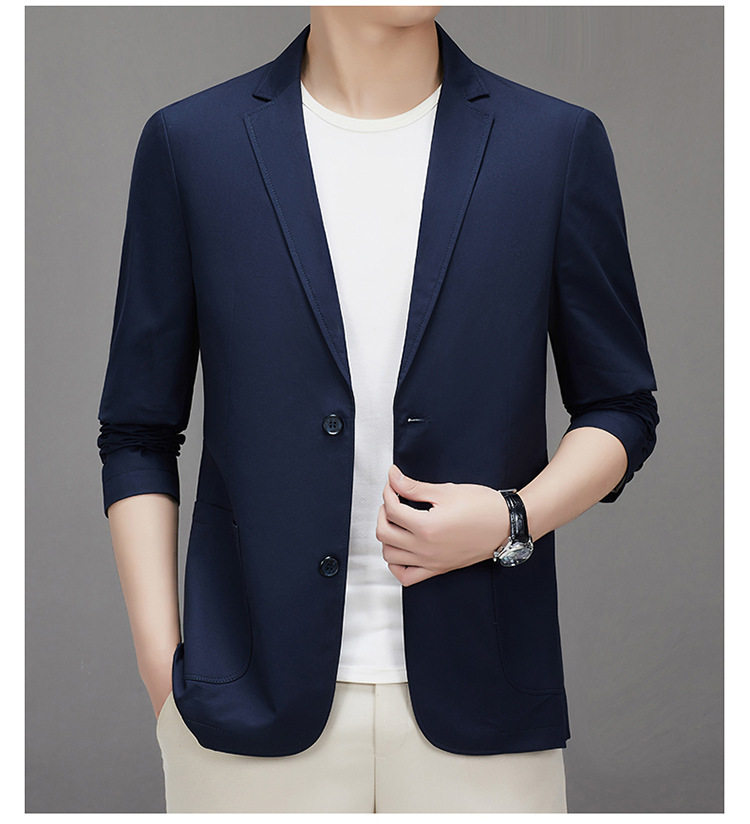 Áo vest nam cotton dáng ôm vừa vặn, cổ vest một hàng hai nút, tay dài, phong cách Hàn Quốc — Màu be, Màu xanh lam, Xanh lục Xám chi tiết 11