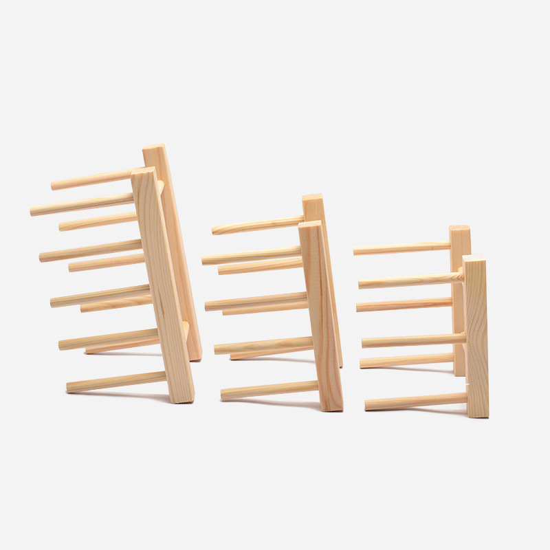 Escurridor y Organizador de Platos de Madera de Pino para Cocina