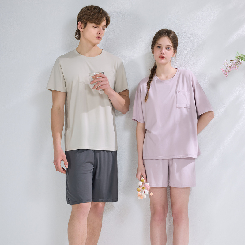 Austrian Lenzing 50-Count Modal Cotton Summer Thin Couple's Cool Elastic Men's Simple Short-Sleeve Shorts Pajama Set Austrian Lenzing 50-Count Modal Cotton Summer Thin Couple's Cool Elastic Men's Simple Short-Sleeve Shorts Pajama Set