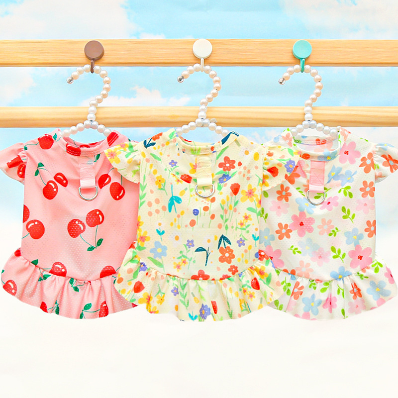 Gato de seda de hielo ropa de gato mascota vestido de perro grande primavera y verano suministros para perros flores frescas gato enano