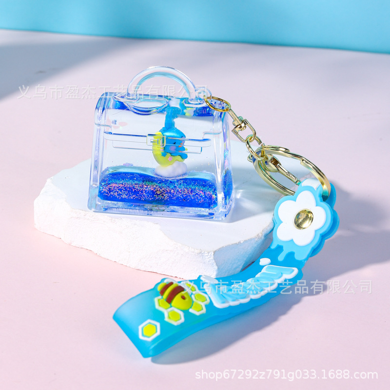 Nuevo acrílico en aceite flotante botella de arena llavero azul mar serie bolsos accesorios colgantes