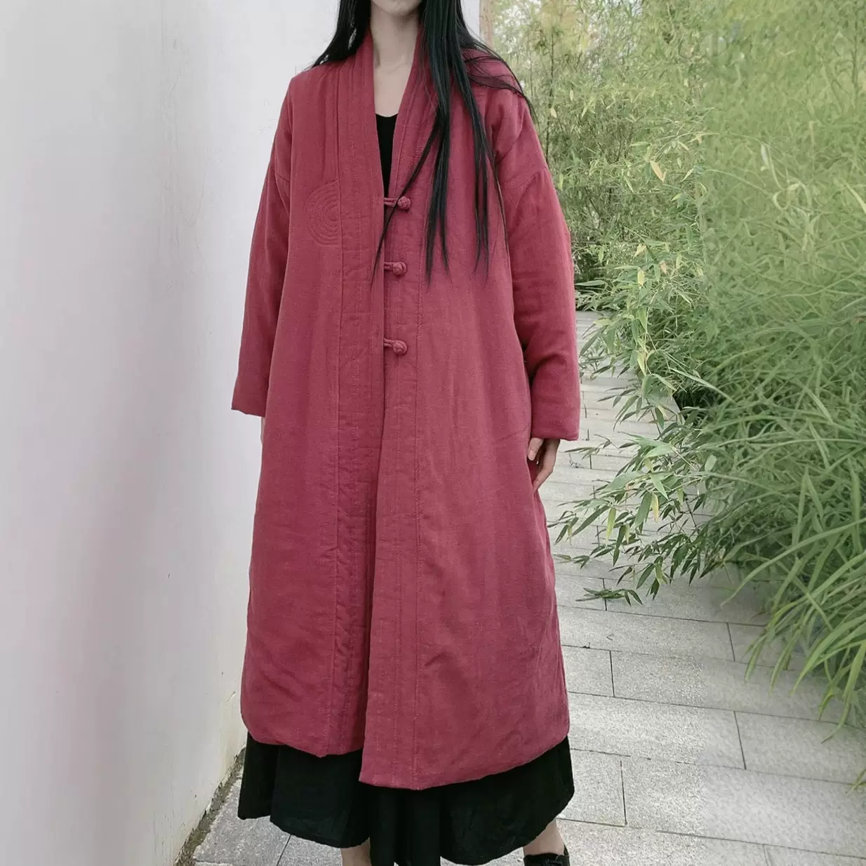 文艺棉衣棉服夹棉外套复古禅意亚麻长款棉衣4色