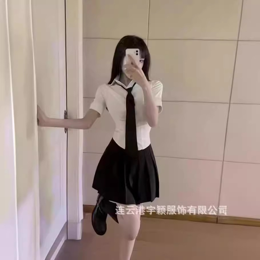 YUYING 오리지널 JK 셔츠 타이트 허리 셔츠 스트레치 탑 순수 스파이스 소녀 슬림 룩 짧은 소매 여름 V 넥 셔츠